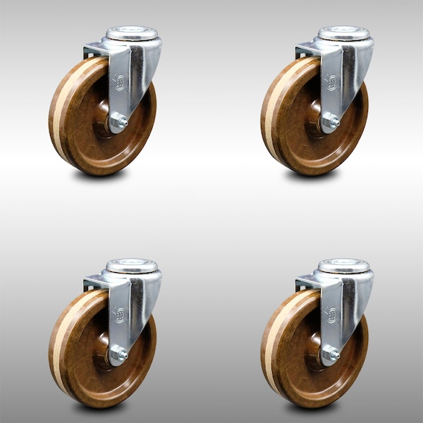 5 Inch SS High Temp Phenolic Wheel Swivel Bolt Hole Caster Set